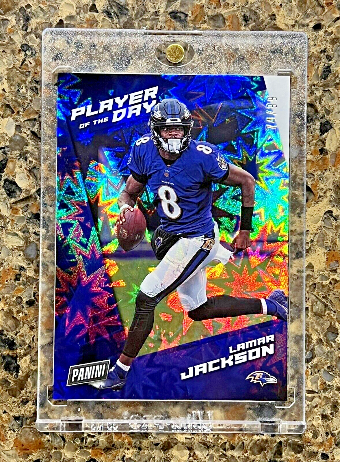 Lamar Jackson 2021 Panini Player of the Day KABOOM #74/99 Ravens Super Rare SSP