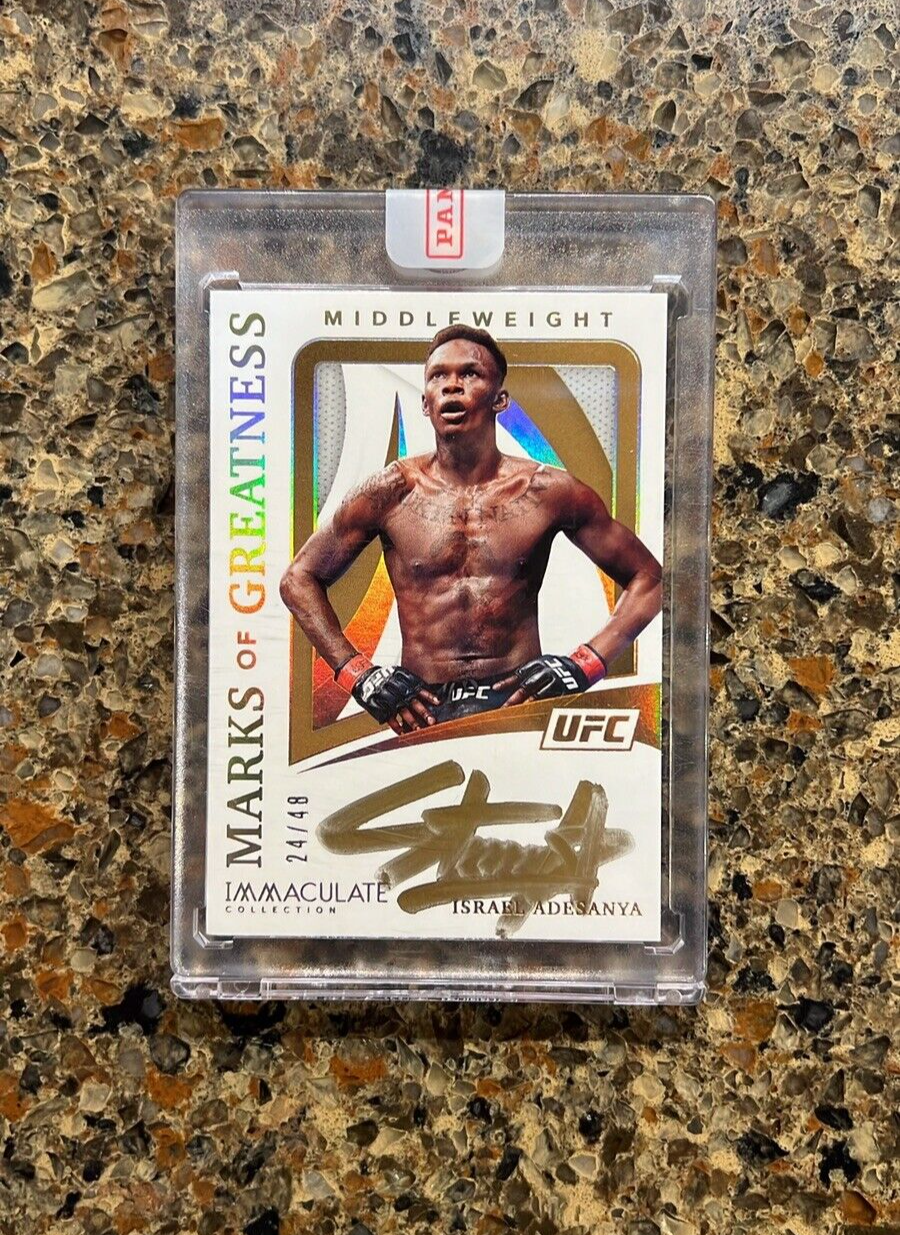 Israel Adesanya 2021 Panini Immaculate UFC Marks Greatness 24/48 Gold Autograph